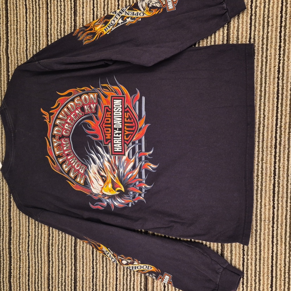 HARLEY DAVIDSON Hanes Black Eagle USA Cotton Mens L Long Sleeve Shirt VTG Y2K